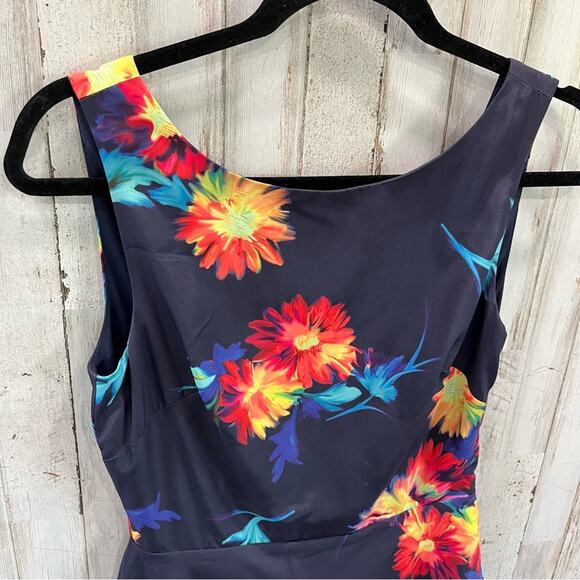 Betsey Johnson Navy Floral Fit & Flare Aline Dress Open Back - Picture 4 of 12